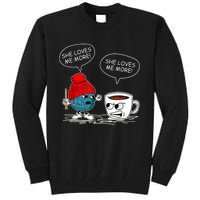 She Loves Me More Crochet Yarn And Coffee Funny Crocheting Tall Sweatshirt