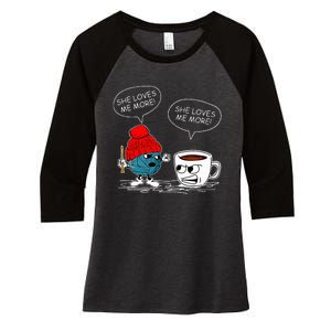 She Loves Me More Crochet Yarn And Coffee Funny Crocheting Women's Tri-Blend 3/4-Sleeve Raglan Shirt