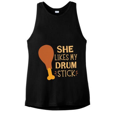 She Likes My Drum Stick Funny Couple Matching Thanksgiving Ladies PosiCharge Tri-Blend Wicking Tank