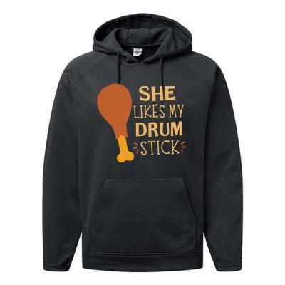 She Likes My Drum Stick Funny Couple Matching Thanksgiving Performance Fleece Hoodie