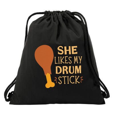 She Likes My Drum Stick Funny Couple Matching Thanksgiving Drawstring Bag