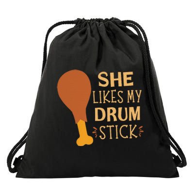 She Likes My Drum Stick Funny Couple Matching Thanksgiving Drawstring Bag