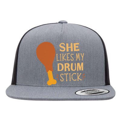 She Likes My Drum Stick Funny Couple Matching Thanksgiving Flat Bill Trucker Hat