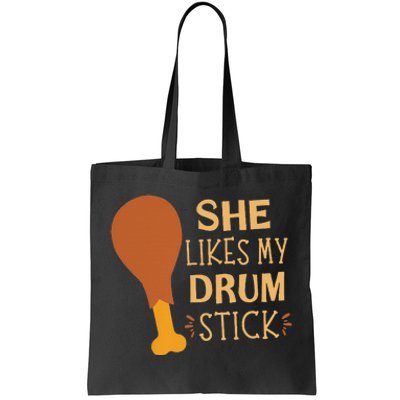 She Likes My Drum Stick Funny Couple Matching Thanksgiving Tote Bag