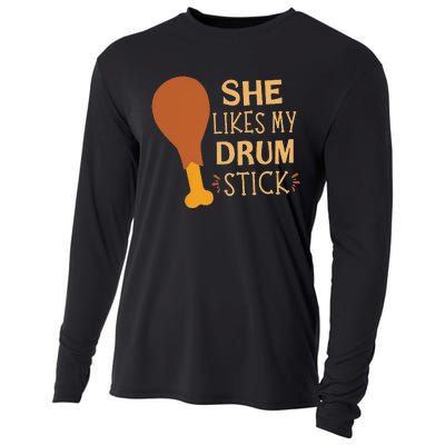 She Likes My Drum Stick Funny Couple Matching Thanksgiving Cooling Performance Long Sleeve Crew