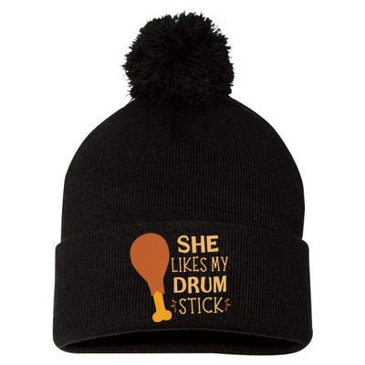 She Likes My Drum Stick Funny Couple Matching Thanksgiving Pom Pom 12in Knit Beanie