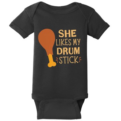 She Likes My Drum Stick Funny Couple Matching Thanksgiving Baby Bodysuit