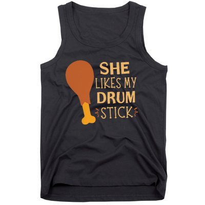 She Likes My Drum Stick Funny Couple Matching Thanksgiving Tank Top