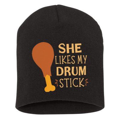 She Likes My Drum Stick Funny Couple Matching Thanksgiving Short Acrylic Beanie