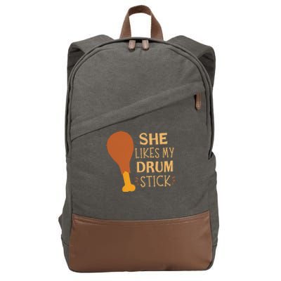 She Likes My Drum Stick Funny Couple Matching Thanksgiving Cotton Canvas Backpack