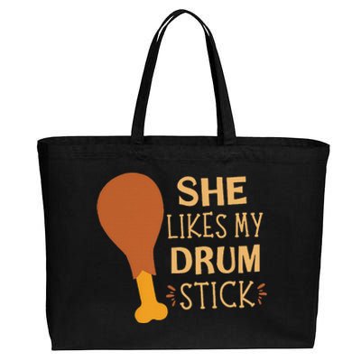 She Likes My Drum Stick Funny Couple Matching Thanksgiving Cotton Canvas Jumbo Tote