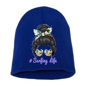 Surfing Life Mom Messy Bun Glasses Mothers Day Funny Gift Short Acrylic Beanie