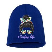 Surfing Life Mom Messy Bun Glasses Mothers Day Funny Gift Short Acrylic Beanie