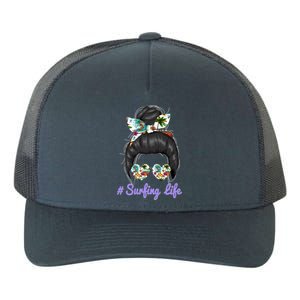 Surfing Life Mom Messy Bun Glasses Mothers Day Funny Gift Yupoong Adult 5-Panel Trucker Hat