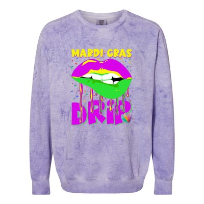 Sexy Lip Mardi Gras Drip Fat Tuesday Party Gift Colorblast Crewneck Sweatshirt