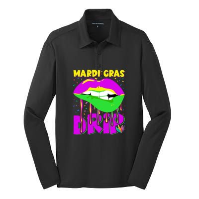 Sexy Lip Mardi Gras Drip Fat Tuesday Party Gift Silk Touch Performance Long Sleeve Polo