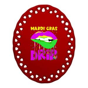 Sexy Lip Mardi Gras Drip Fat Tuesday Party Gift Ceramic Oval Ornament