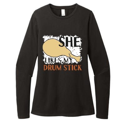 She Likes My Drum Stick Funny Couple Thanksgiving Womens CVC Long Sleeve Shirt