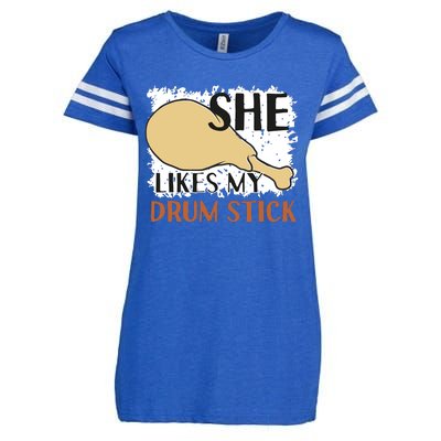 She Likes My Drum Stick Funny Couple Thanksgiving Enza Ladies Jersey Football T-Shirt