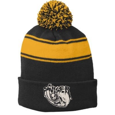 Sinister Lawn Mower White Stripe Pom Pom Beanie