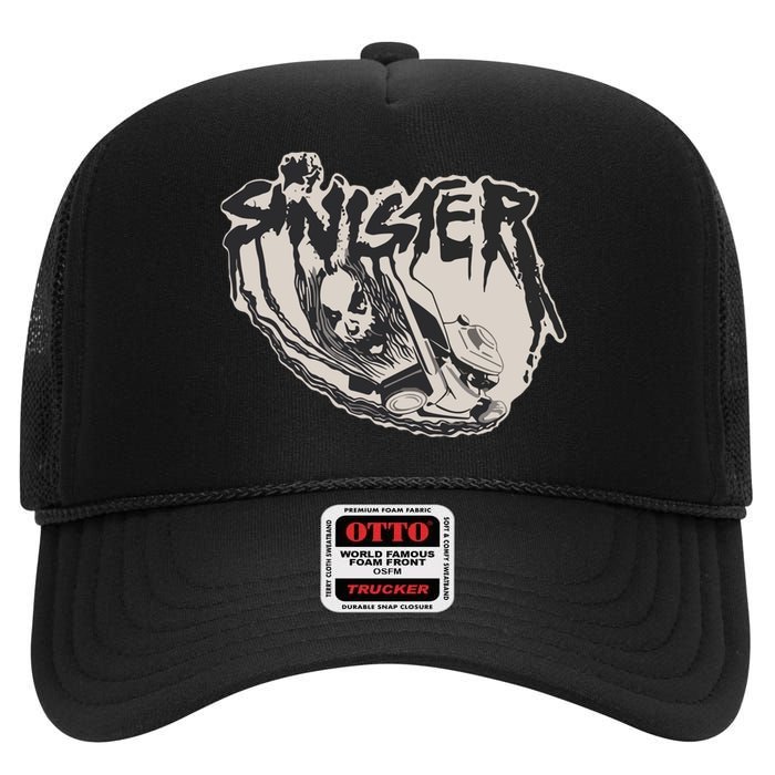 Sinister Lawn Mower White High Crown Mesh Back Trucker Hat