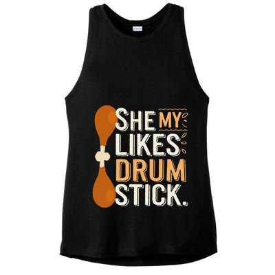She Likes My Drum Stick Funny Couple Matching Thanksgiving Ladies PosiCharge Tri-Blend Wicking Tank