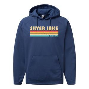 Silver Lake Michigan Funny Fishing Camping Summer Gift Performance Fleece Hoodie