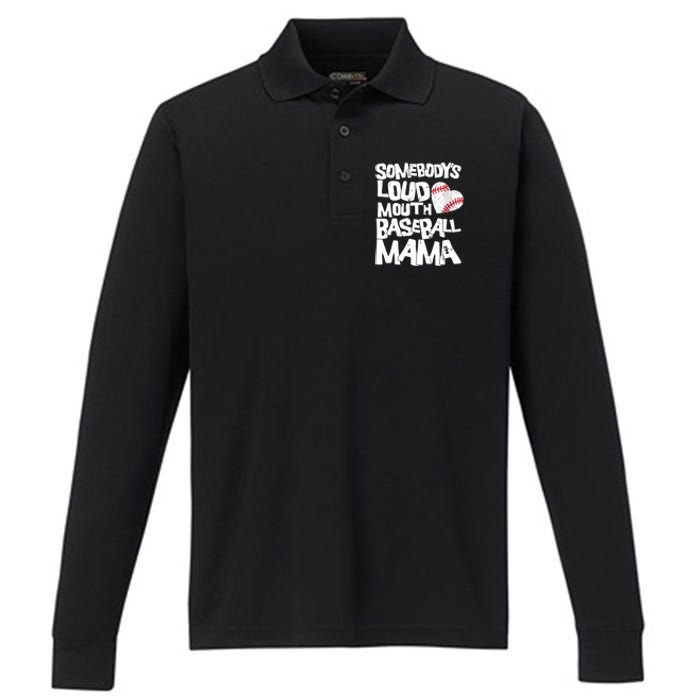 Somebody's Loud Mouth Mama Cute Funny Baseball Mama Performance Long Sleeve Polo