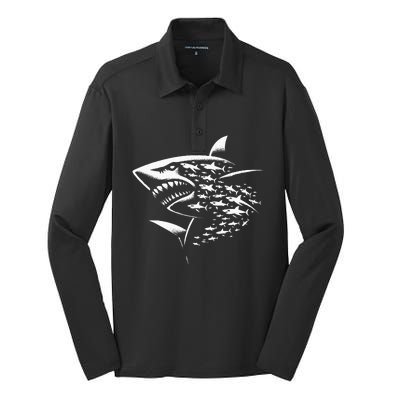 Sharks Lover Marine Biology Science Shark Silk Touch Performance Long Sleeve Polo