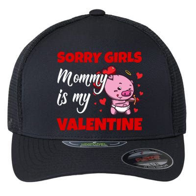 Sorry Ladies Mommy Is My Valentine Cute Pig Cupid Gift Flexfit Unipanel Trucker Cap