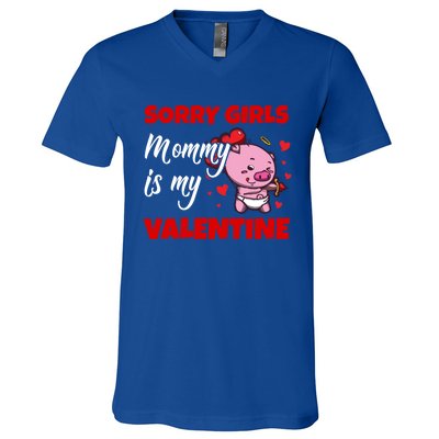 Sorry Ladies Mommy Is My Valentine Cute Pig Cupid Gift V-Neck T-Shirt