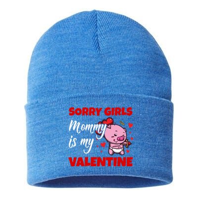 Sorry Ladies Mommy Is My Valentine Cute Pig Cupid Gift Sustainable Knit Beanie