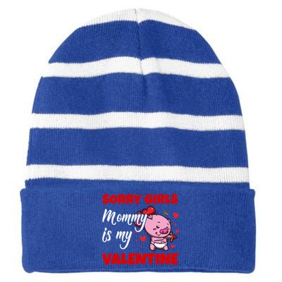 Sorry Ladies Mommy Is My Valentine Cute Pig Cupid Gift Striped Beanie with Solid Band