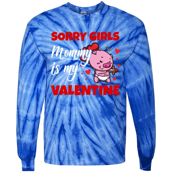 Sorry Ladies Mommy Is My Valentine Cute Pig Cupid Gift Tie-Dye Long Sleeve Shirt