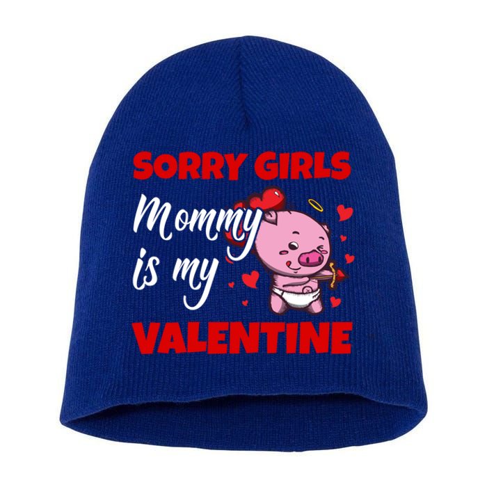 Sorry Ladies Mommy Is My Valentine Cute Pig Cupid Gift Short Acrylic Beanie