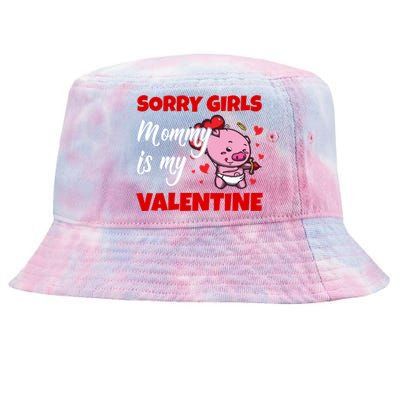 Sorry Ladies Mommy Is My Valentine Cute Pig Cupid Gift Tie-Dyed Bucket Hat