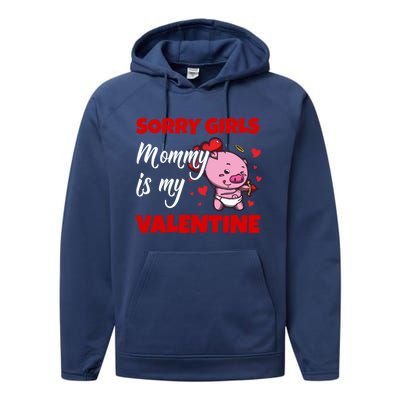 Sorry Ladies Mommy Is My Valentine Cute Pig Cupid Gift Performance Fleece Hoodie