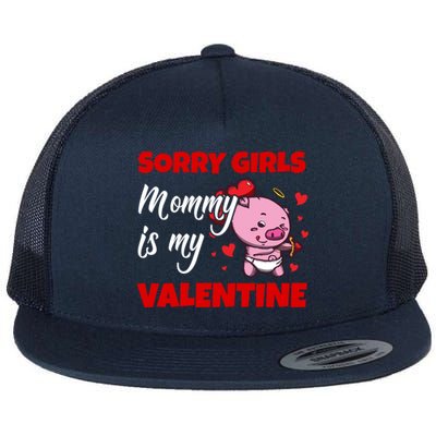 Sorry Ladies Mommy Is My Valentine Cute Pig Cupid Gift Flat Bill Trucker Hat