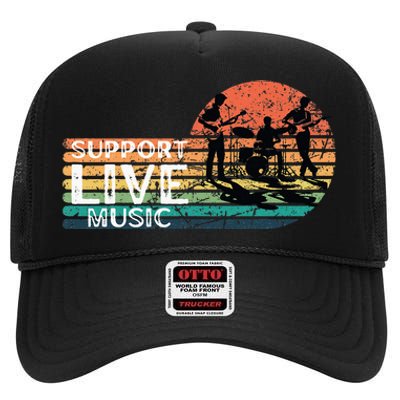 Support Live. Music Funny Support Local Music Concert High Crown Mesh Back Trucker Hat