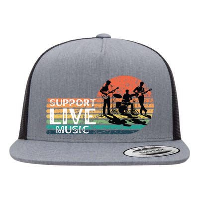 Support Live. Music Funny Support Local Music Concert Flat Bill Trucker Hat