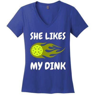 She Likes My Dink Pickleball Couple Matching Women's V-Neck T-Shirt