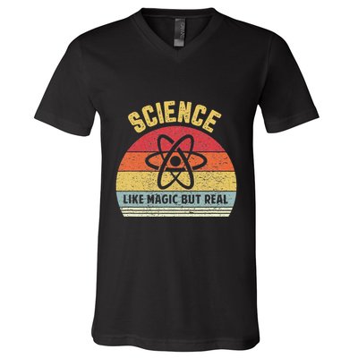Science Like Magic But Real Funny Retro Science Teacher V-Neck T-Shirt