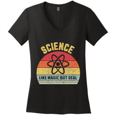 Science Like Magic But Real Funny Retro Science Teacher Women's V-Neck T-Shirt