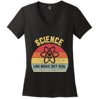 Science Like Magic But Real Funny Retro Science Teacher Women's V-Neck T-Shirt