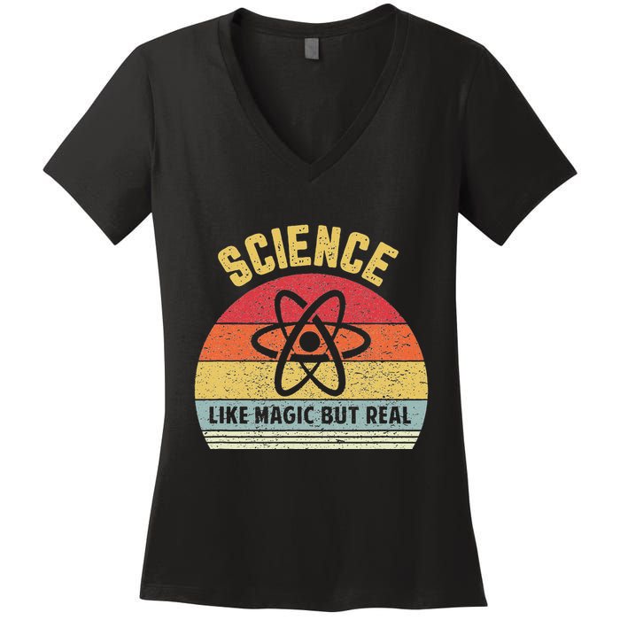 Science Like Magic But Real Funny Retro Science Teacher Women's V-Neck T-Shirt
