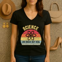 Science Like Magic But Real Funny Retro Science Teacher Women's V-Neck T-Shirt