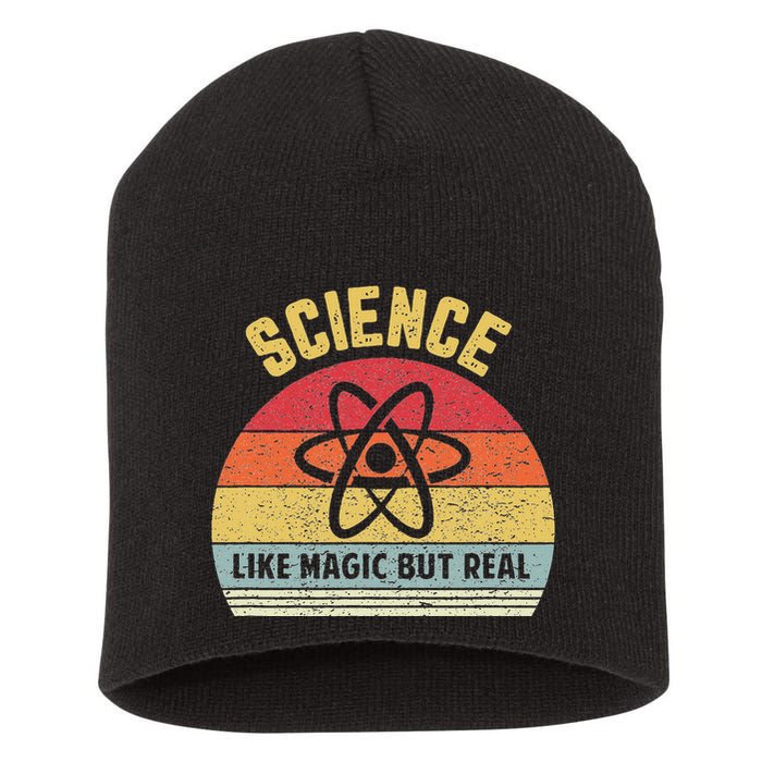 Science Like Magic But Real Funny Retro Science Teacher Short Acrylic Beanie