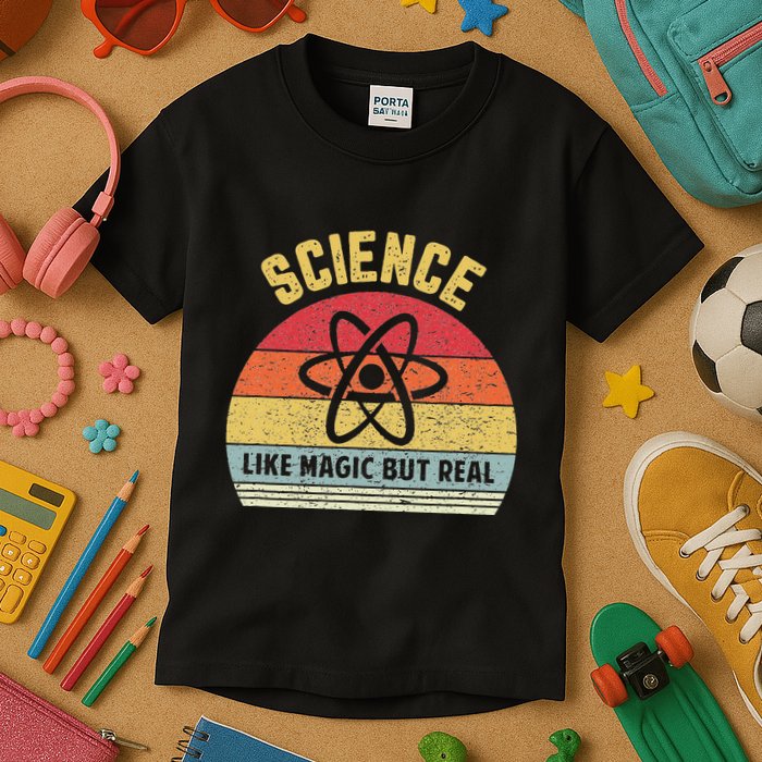 Science Like Magic But Real Funny Retro Science Teacher Kids T-Shirt