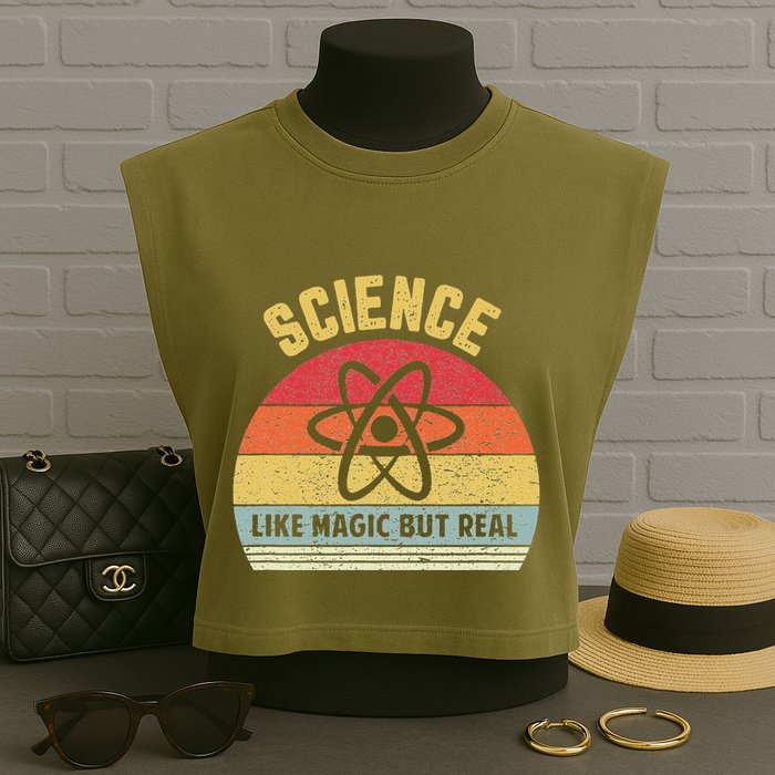 Science Like Magic But Real Funny Retro Science Teacher Garment-Dyed Women's Muscle Tee
