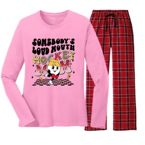 Somebodys Loud Mouth Ice Hockey Mom Funny Retro Game Day Funny Gift Women's Long Sleeve Flannel Pajama Set 